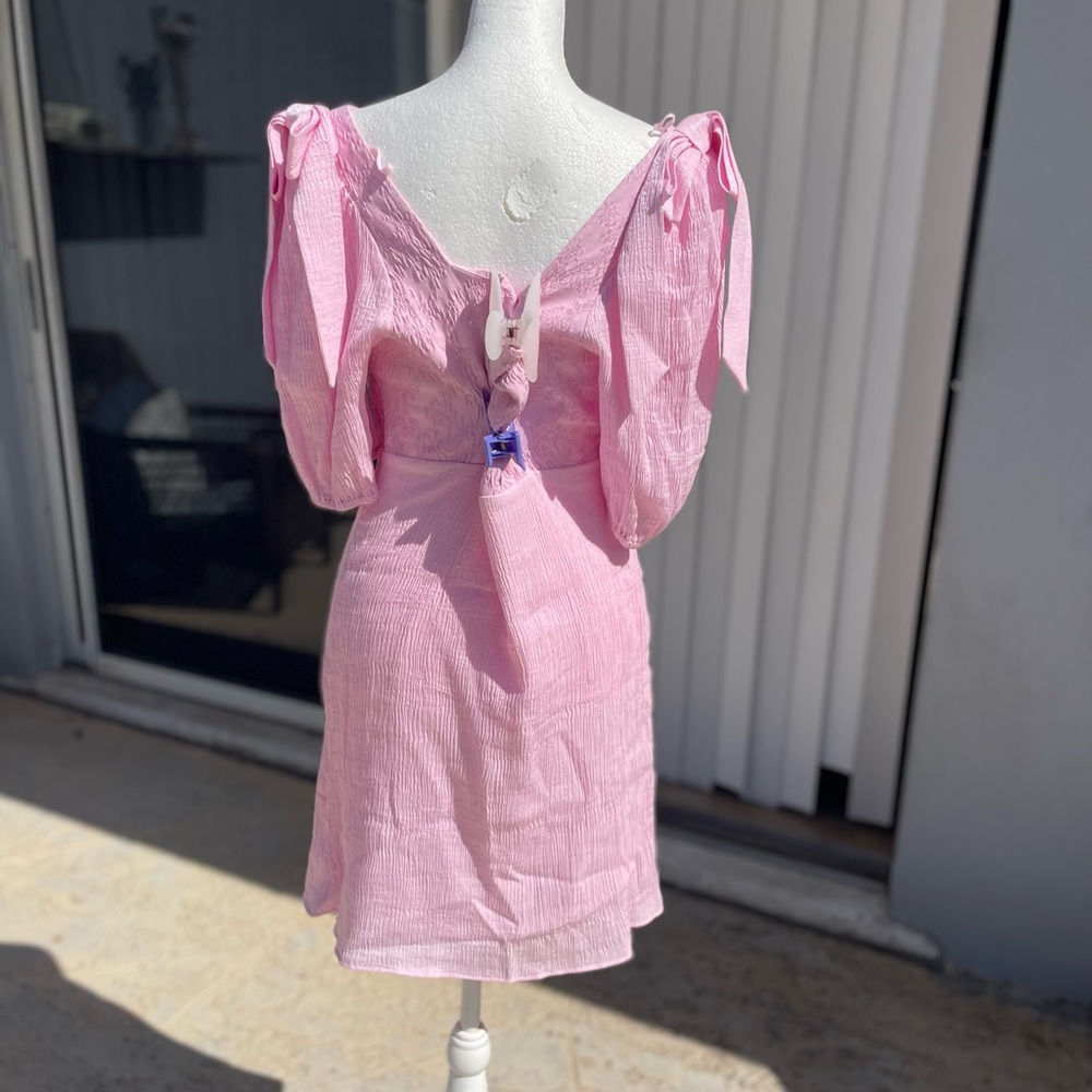 & Other Stories Pink Puff Sleeve Mini Dress Size 10 - Picture 7 of 13